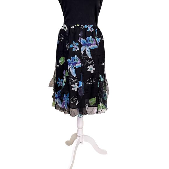 NWT Vintage Y2K Floral Skirt with Sheer Ruffle Bits Size Medium Whimsigoth - Picture 1 of 5